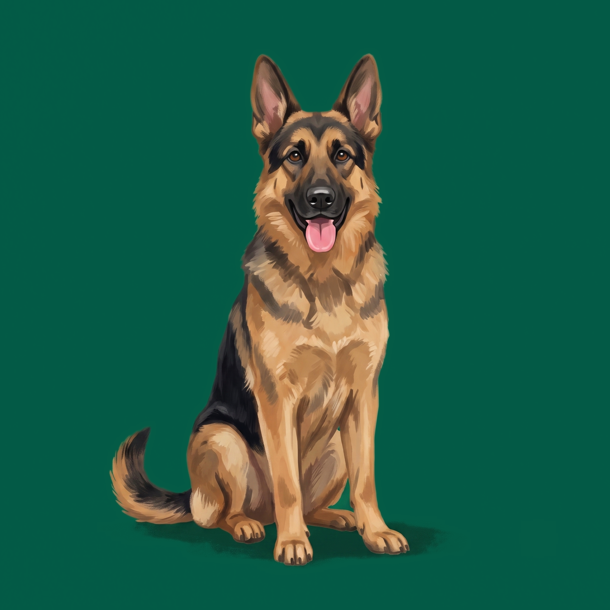 Sasha the German shepherd, storybook illustration