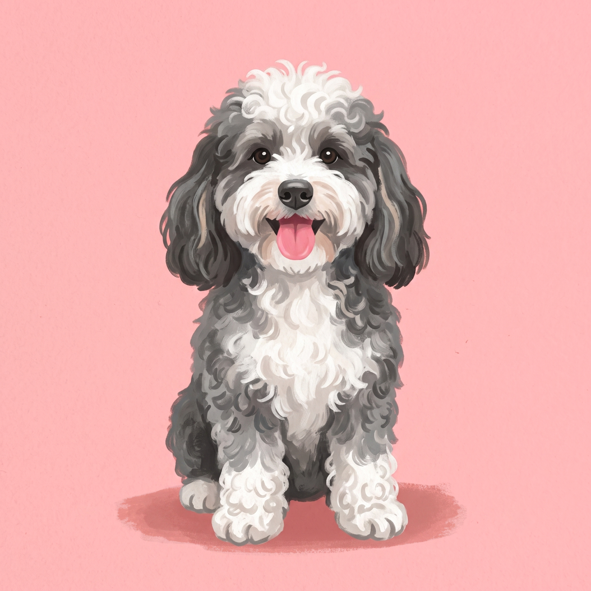 Mia the mini Bernedoodle, storybook illustration